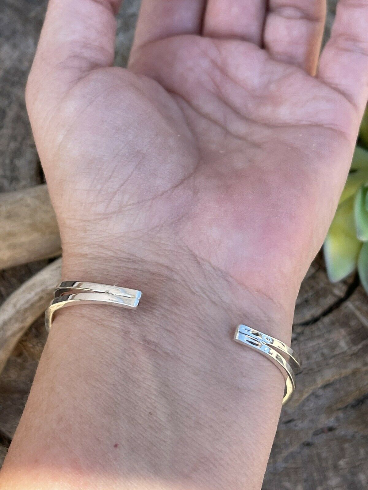 Handcrafted Pink Dream Mohave Sterling Silver Cuff Stacker Bracelet Signed