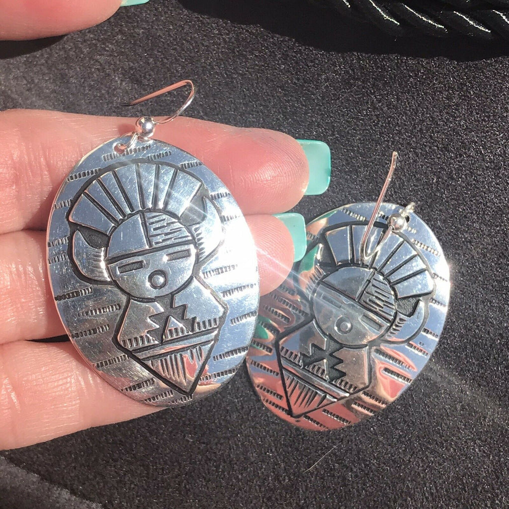 Handcrafted Sterling Silver Etched Hand Stamped Dangle Earrings