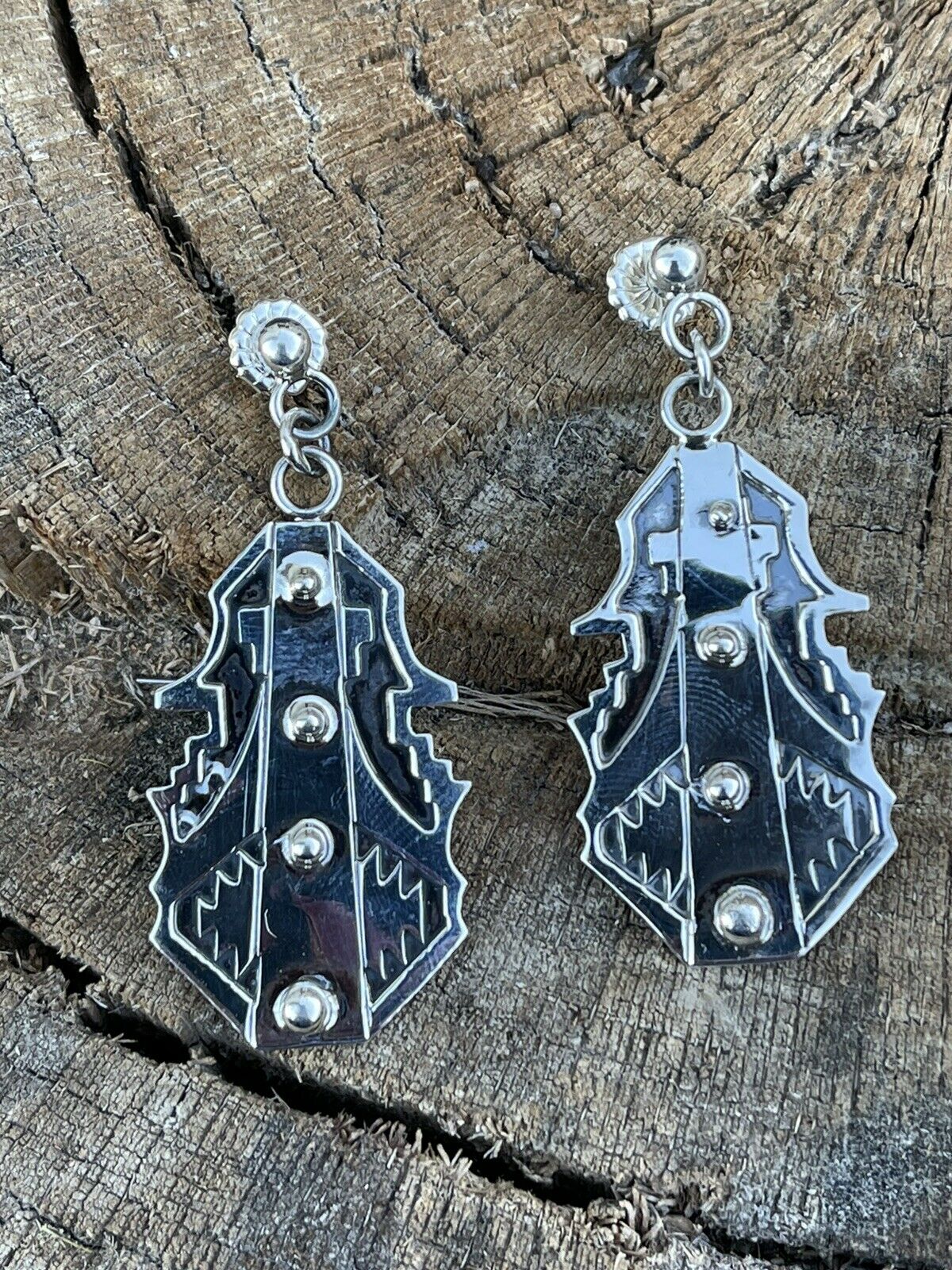 Handcrafted Sterling Silver Southwest Dangle Earrings Signed