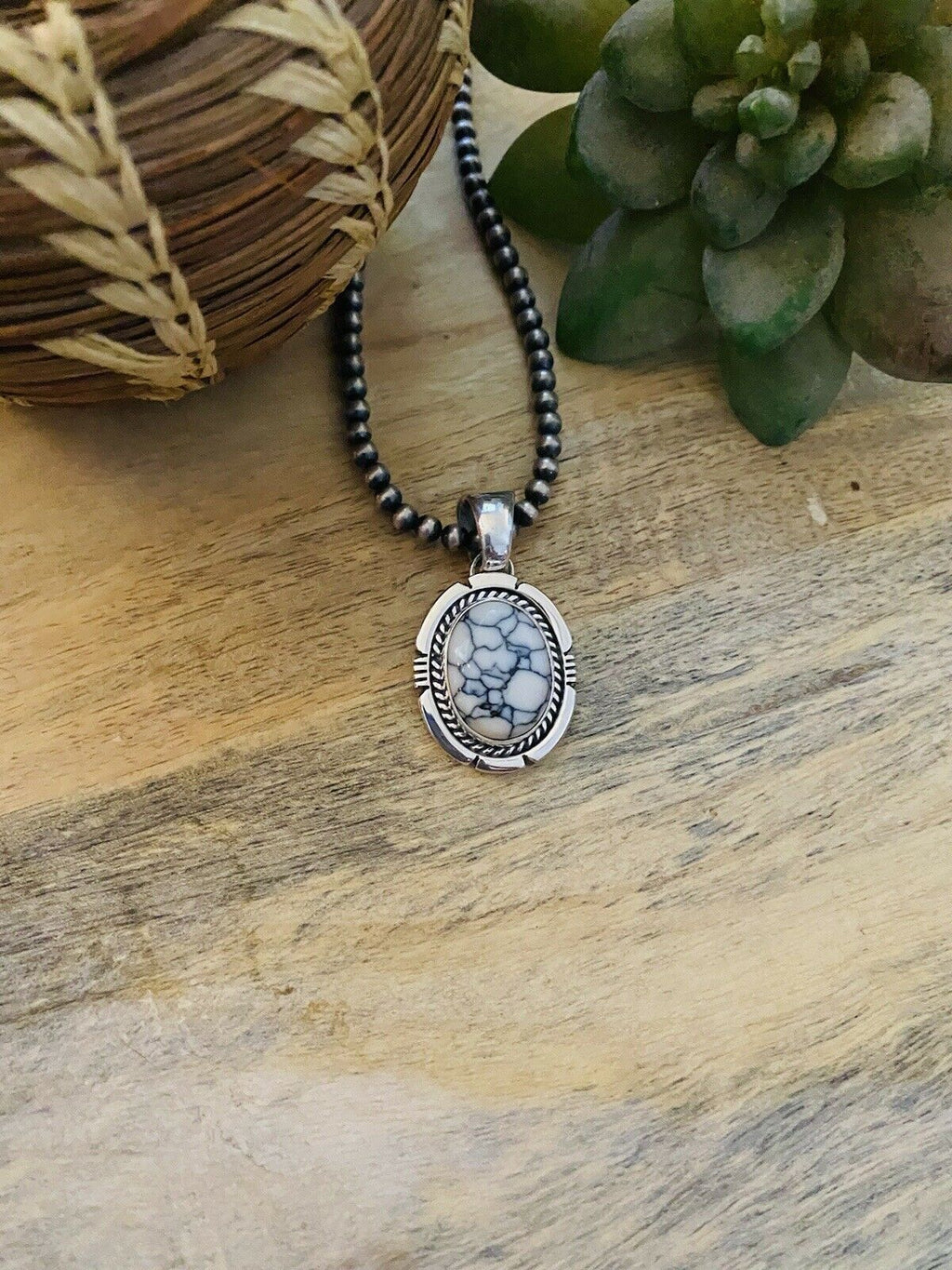 Handcrafted Sterling Silver & White Gibbsite Pendant
