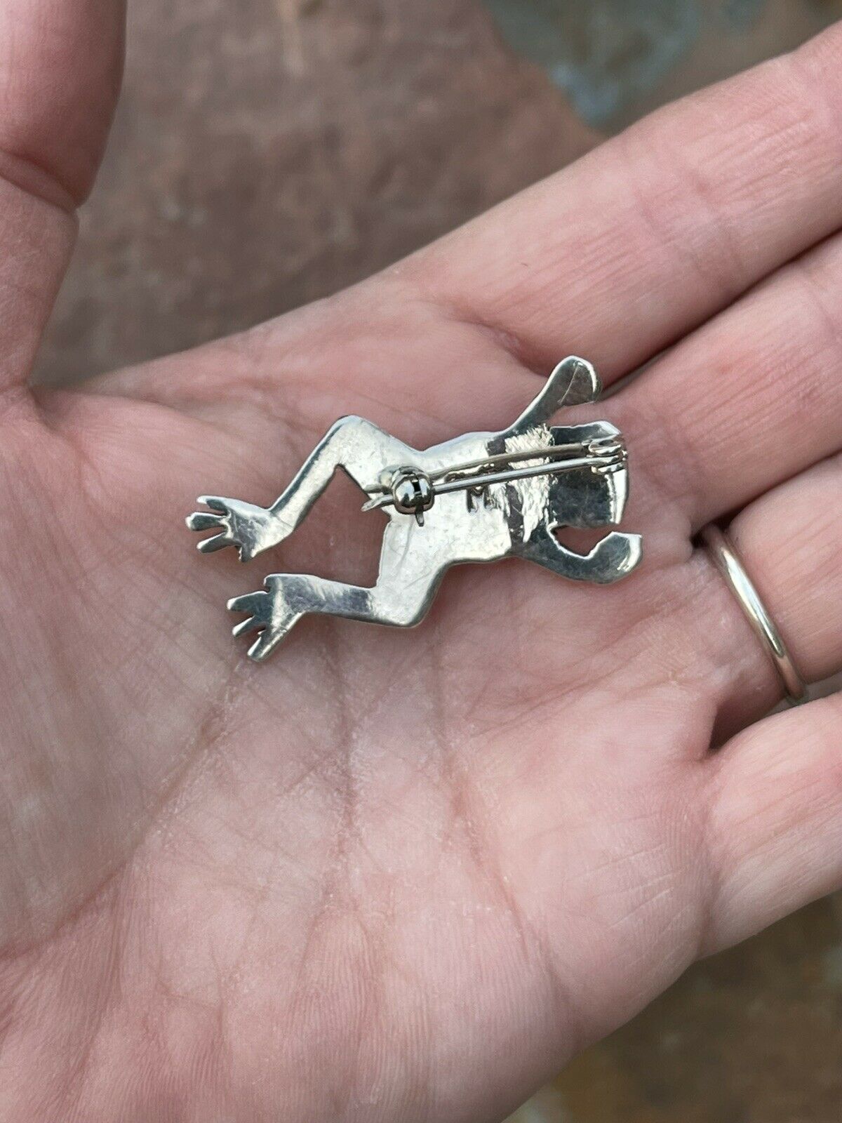 Handcrafted Sterling Silver Multi Stone Leap Frog Pendant Pin Signed