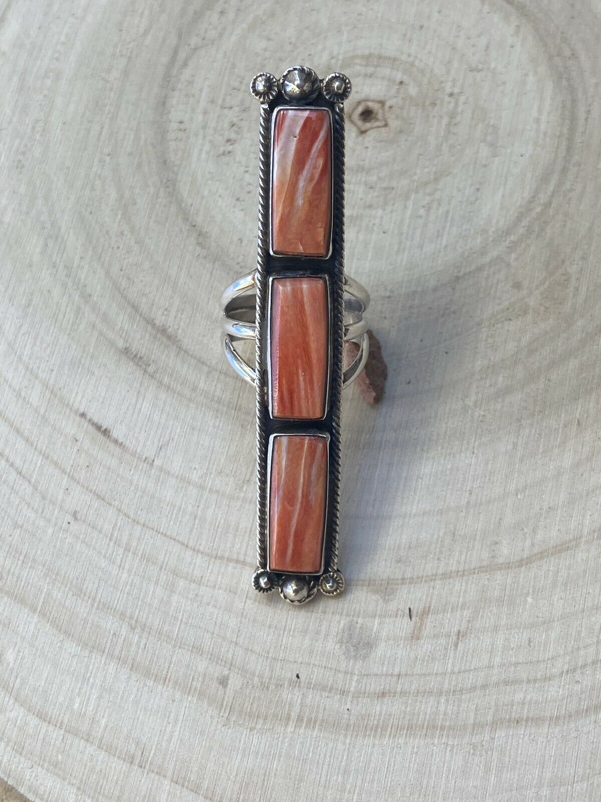 Handcrafted Spiny Oyster & Sterling Silver Ring Size 7.5  Signed