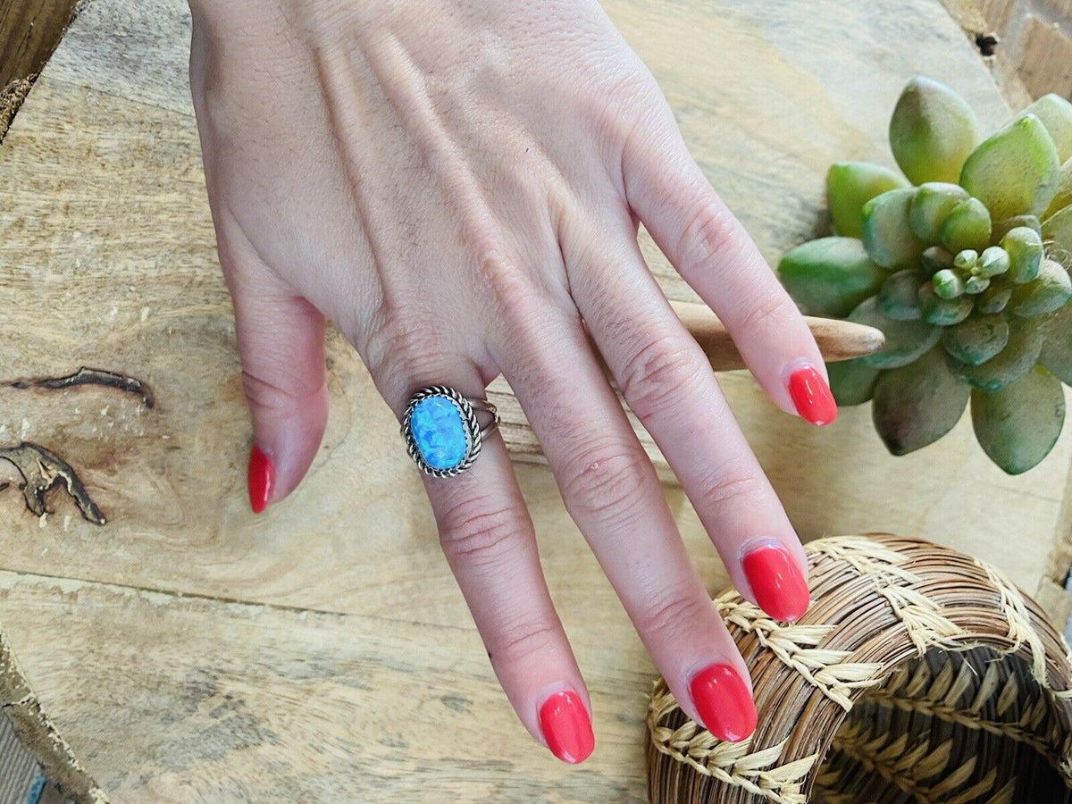 Handcrafted Sterling Silver & Blue Opal Ring