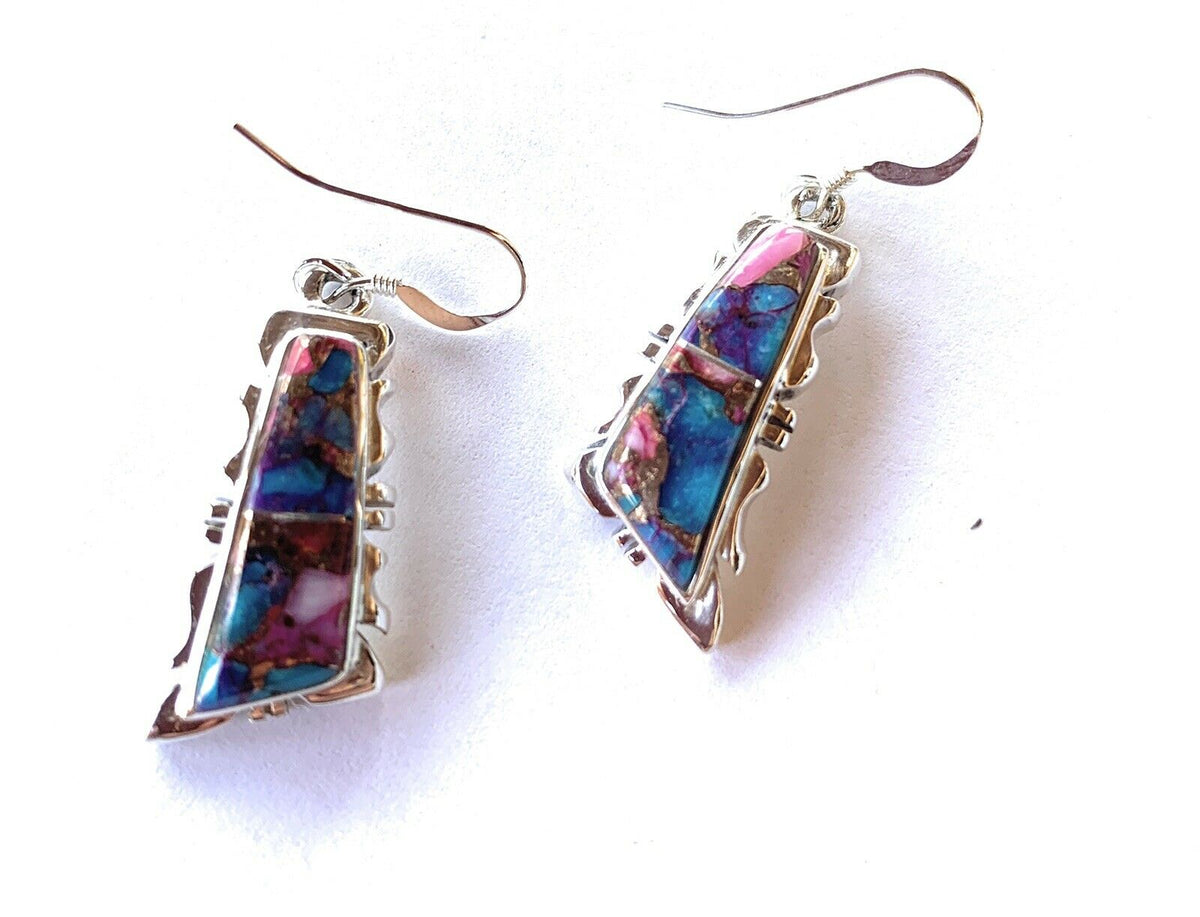 Handcrafted Pink Dream Mohave  Sterling Silver Wavy Dangle Earrings