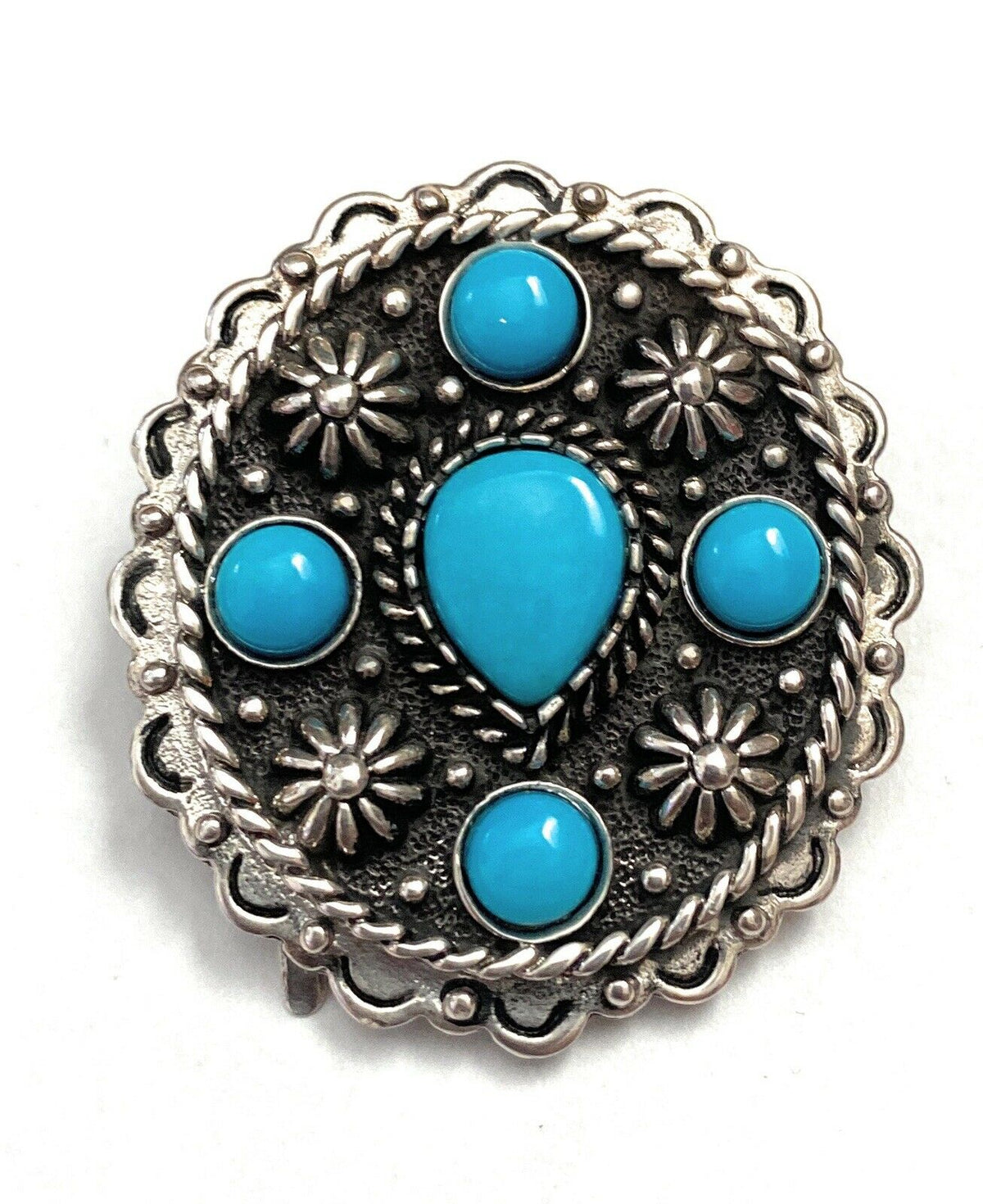 Handcrafted Vintage Turquoise & Hand Stamped Sterling Silver Ponytail Hook