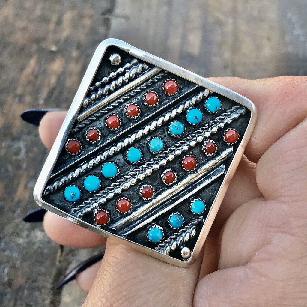 Handcrafted Multi Stone &  Sterling Silver Statement Ring Size 8
