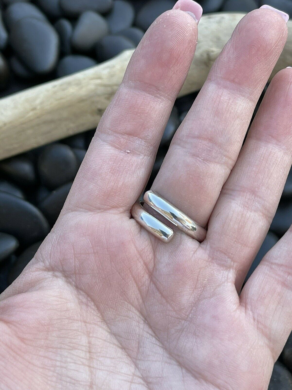 Handcrafted Fossilized Coral & Sterling Silver Adjustable Ring Signed