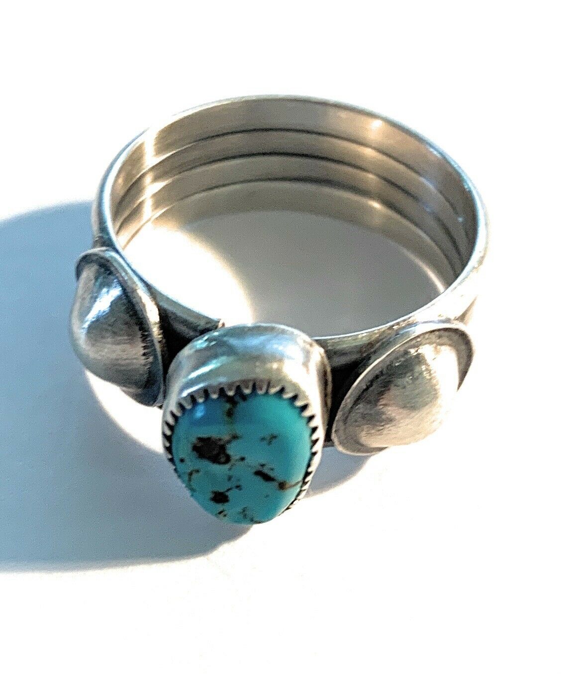 Handcrafted Turquoise & Sterling Silver 4 Row Ring