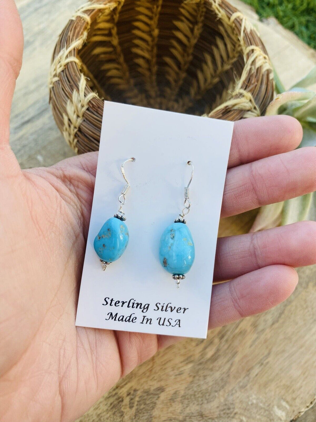 Handcrafted Sterling Silver & Turquoise Bead Dangle Earrings