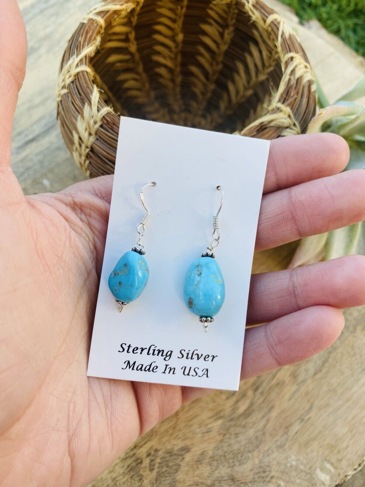 Handcrafted Sterling Silver & Turquoise Bead Dangle Earrings