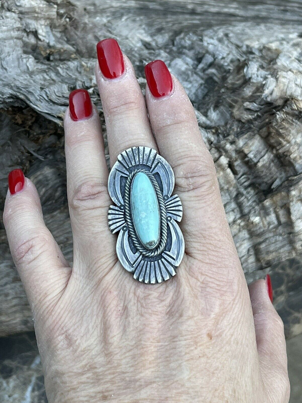 Handcrafted Sterling Silver Turquoise Nouveau￼ Statement Ring Sz 8