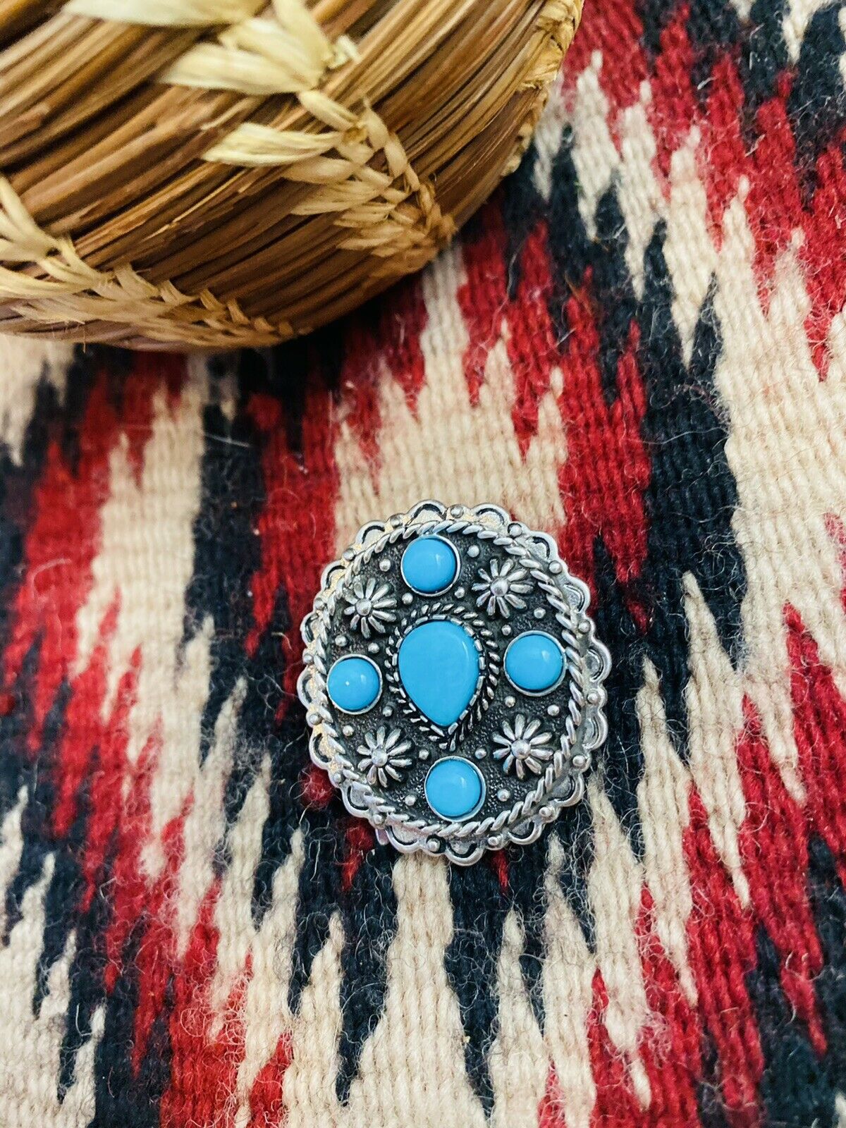 Handcrafted Vintage Turquoise & Hand Stamped Sterling Silver Ponytail Hook