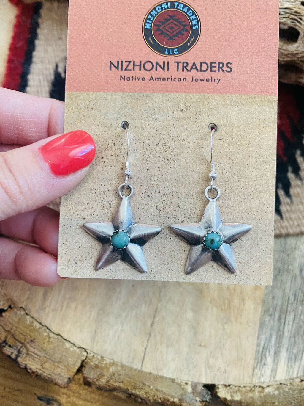 Handcrafted Turquoise & Sterling Silver Star Dangle Earrings
