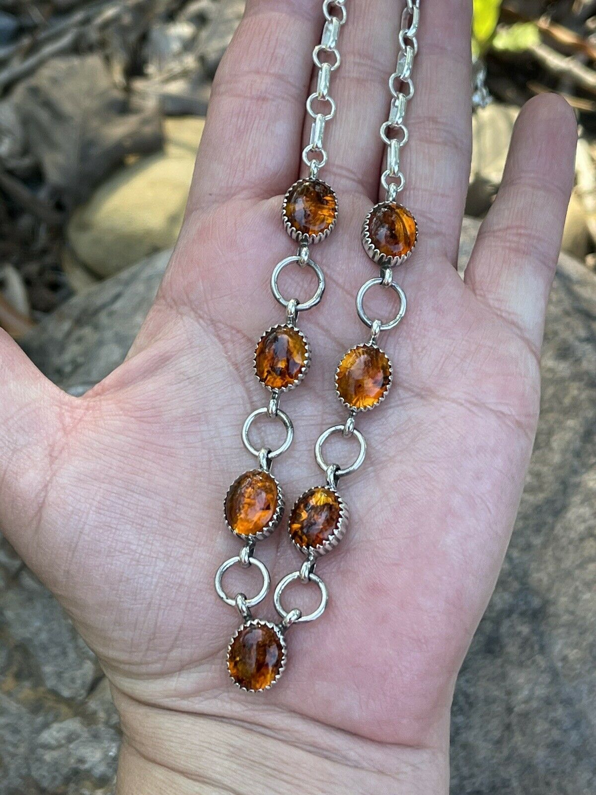 Handcrafted 7 Stone Topaz & Sterling Silver Necklace Signed AJ