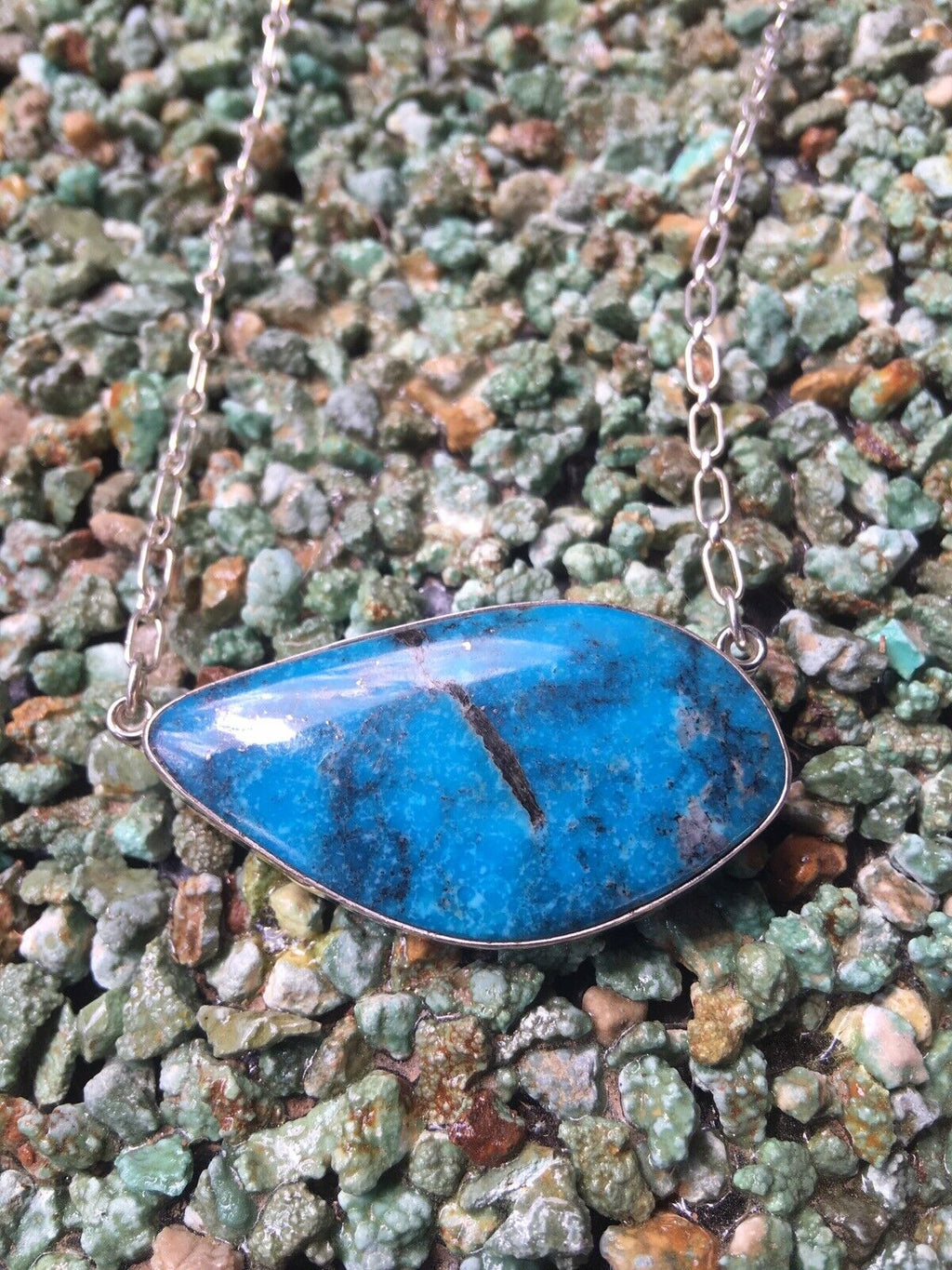 Handcrafted Kingman Turquoise  Sterling Silver Drop Necklace Signed