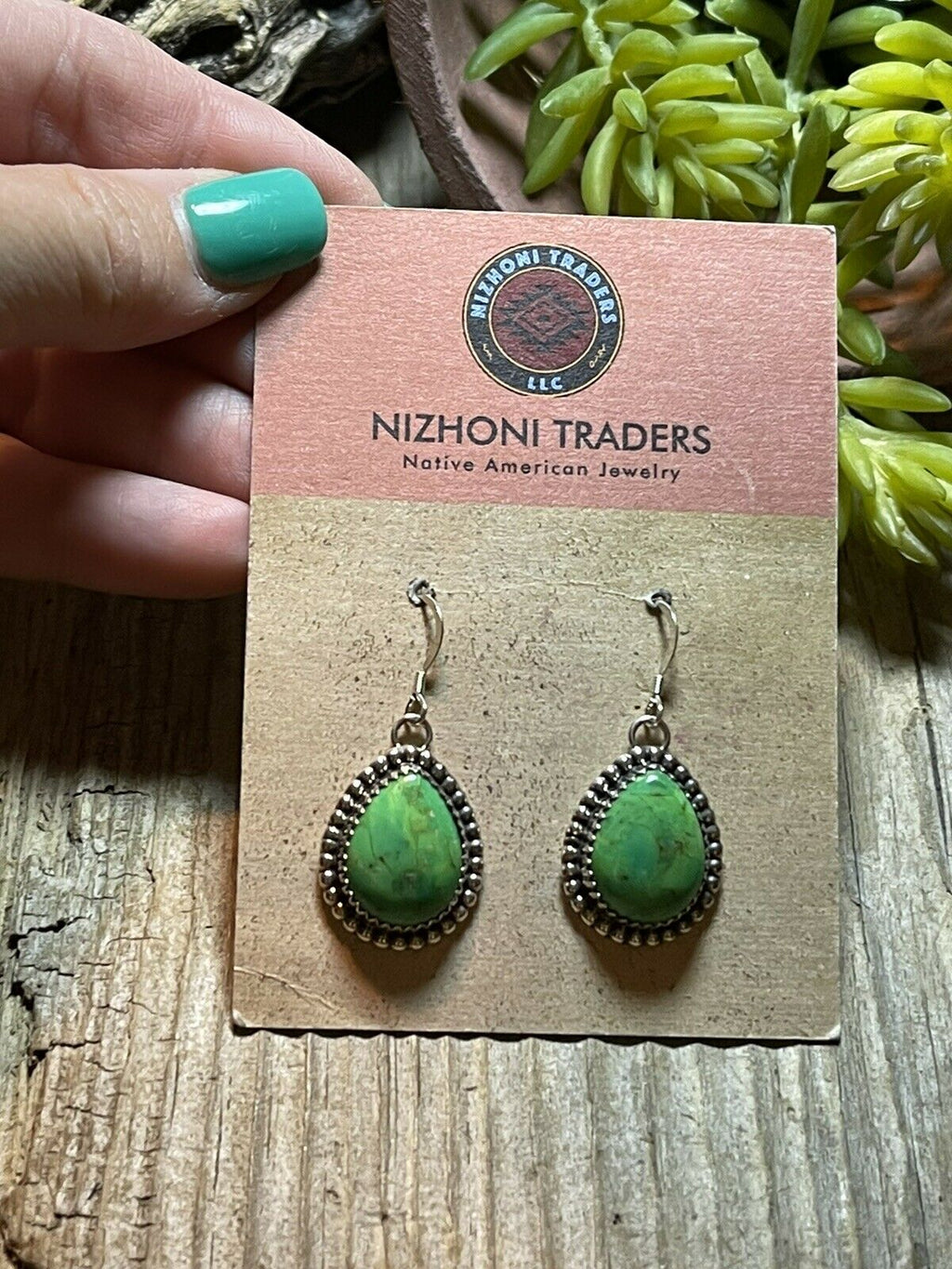 Sterling Silver Dyed Kingman Turquoise Wire Dangle Earrings