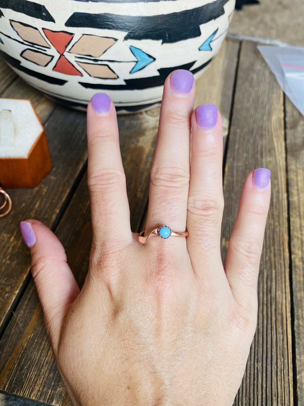 Handcrafted Copper Over Sterling & Turquoise Ring