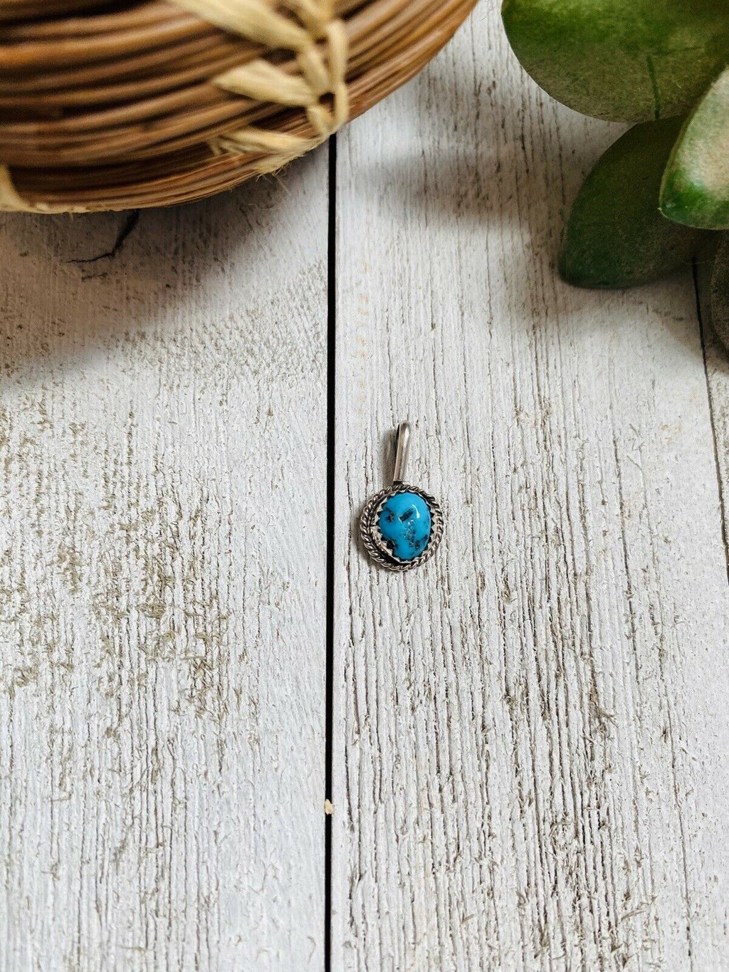 Handcrafted Kingman Turquoise & Sterling Silver Mini Pendant