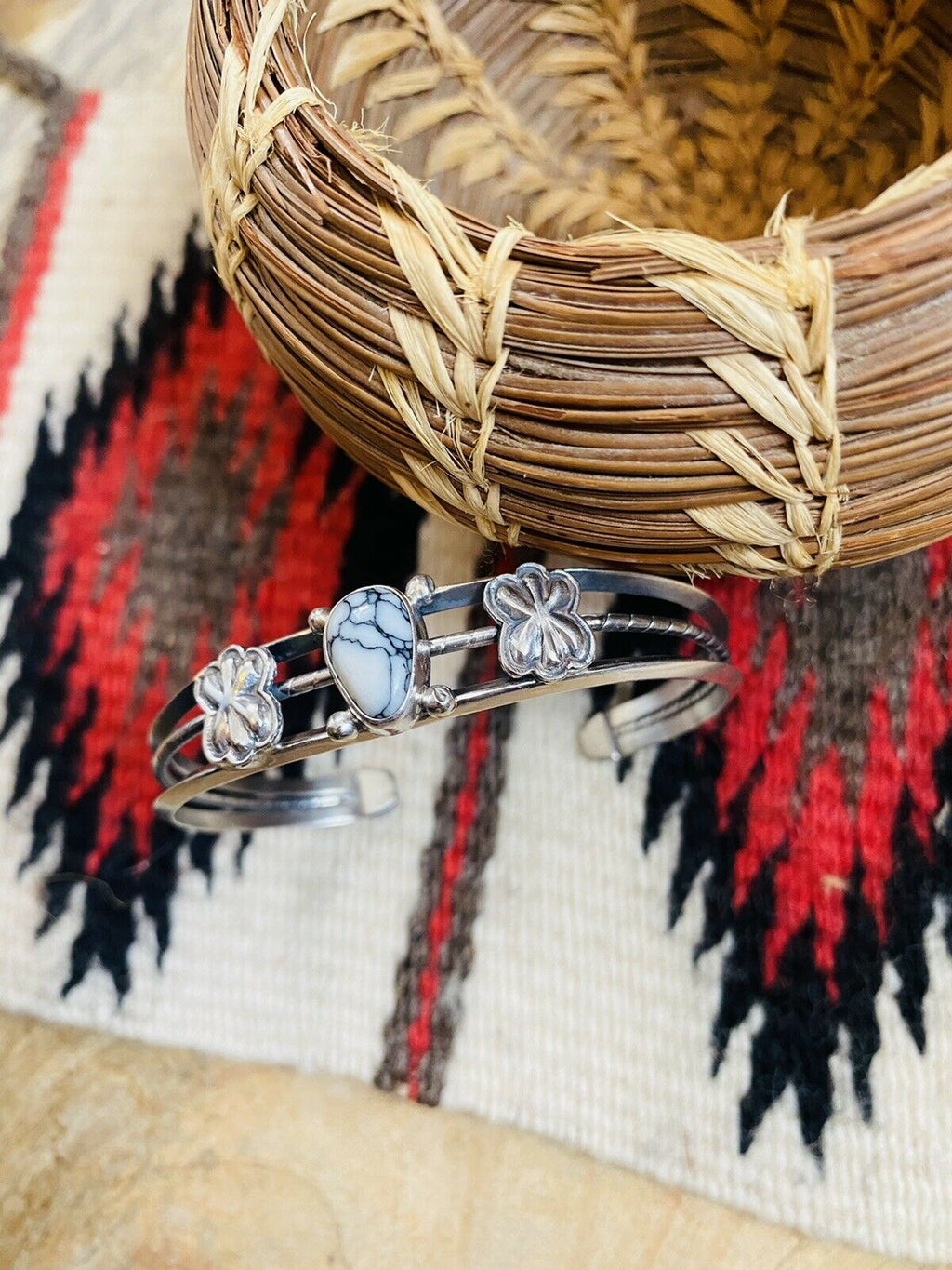 Handcrafted White Gibbsite & Sterling Silver Cuff Bracelet
