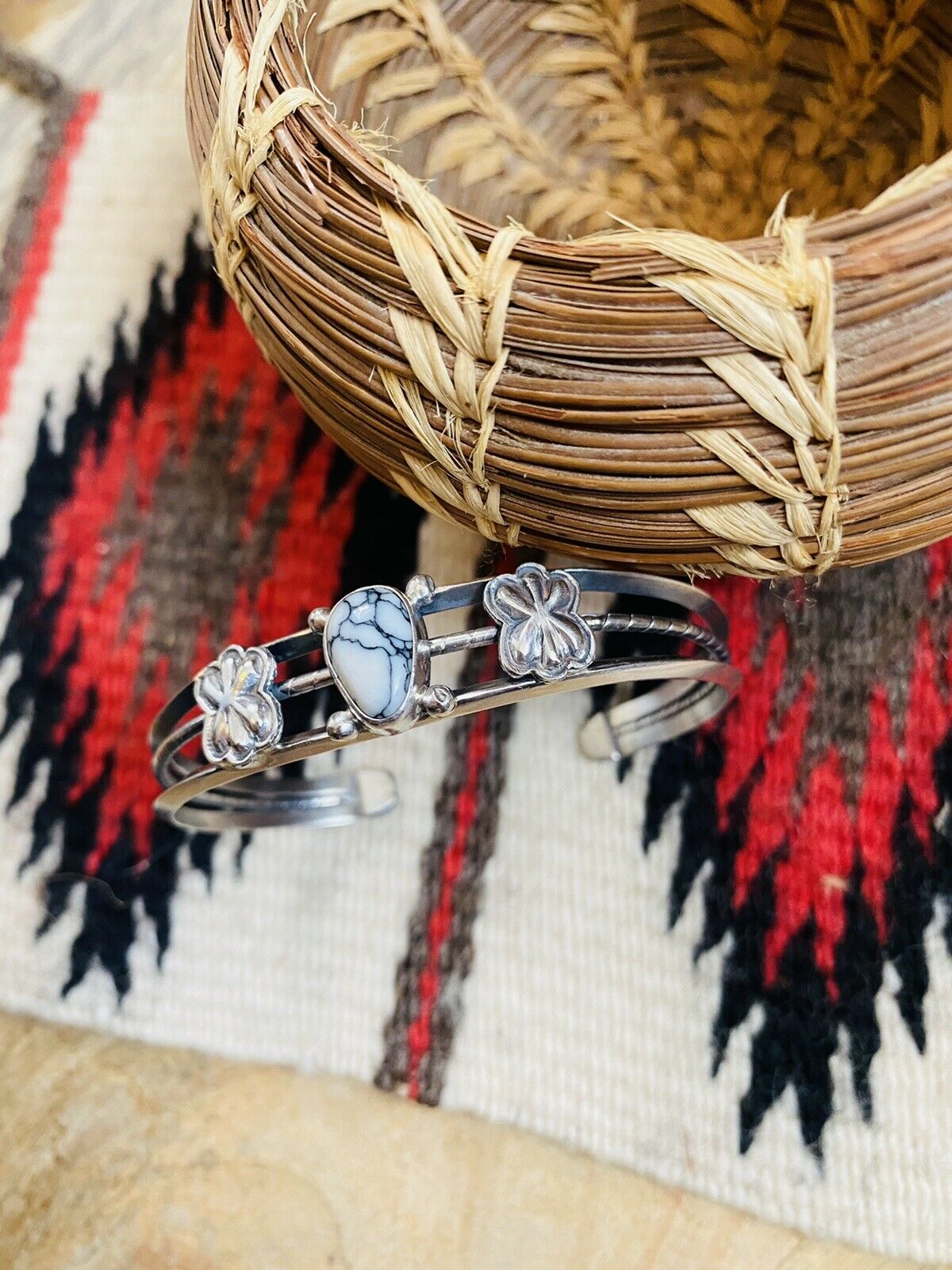 Handcrafted White Gibbsite & Sterling Silver Cuff Bracelet