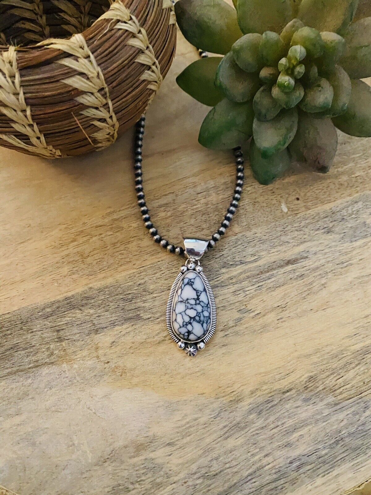 Handcrafted Sterling Silver & White Gibbsite Pendant