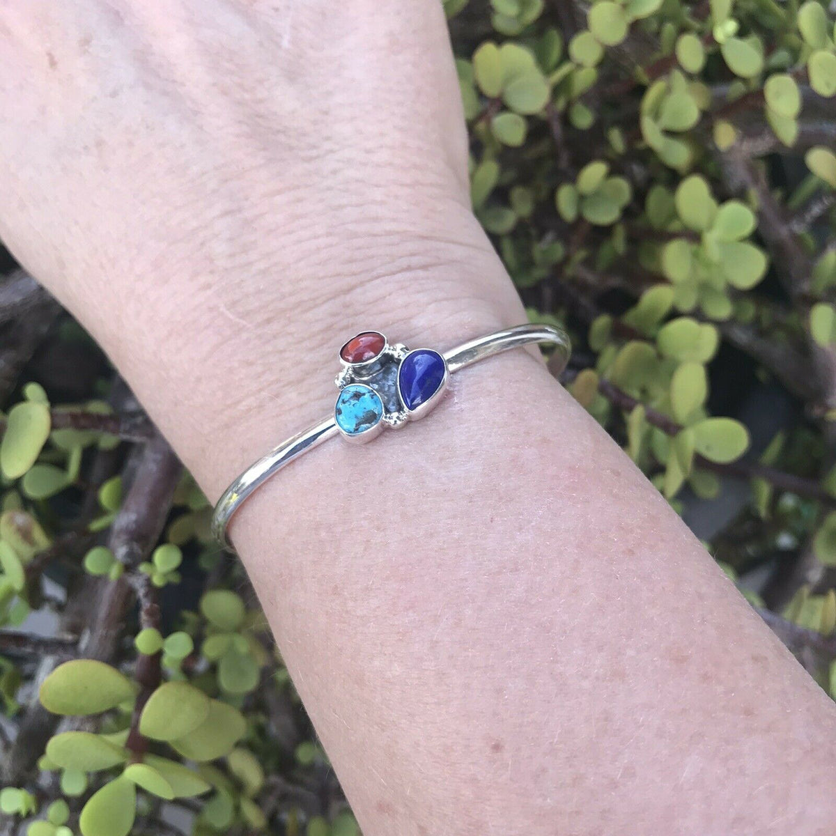 Handcrafted Multi Stone Malachite and Sterling Silver Bracelet Cuff Artist V. S
