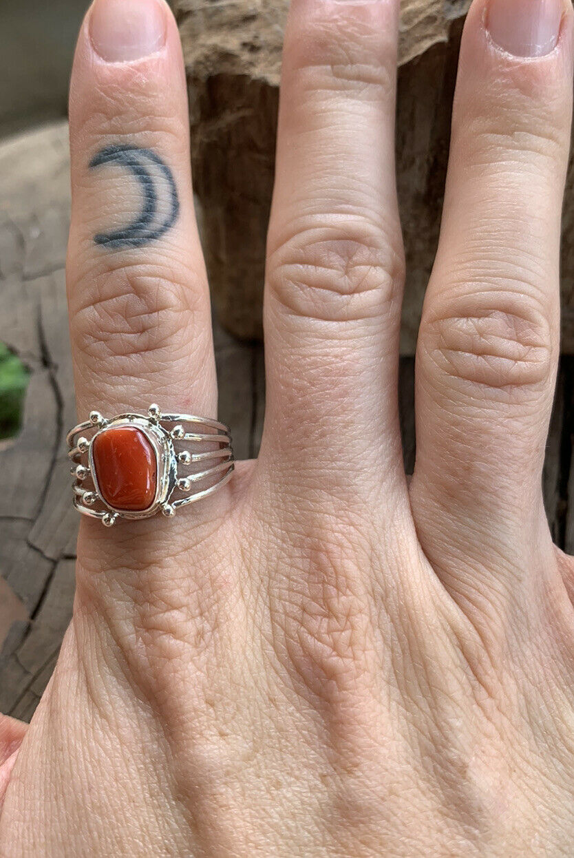Handcrafted Natural Coral & Sterling Silver Ring
