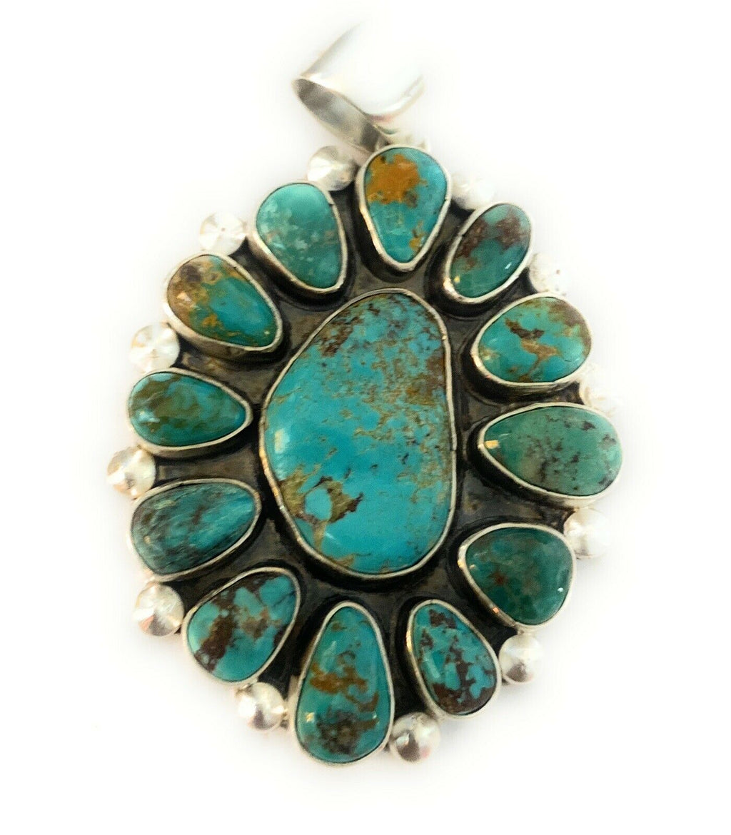 Handcrafted Sterling Silver & Multi Turquoise Cluster Pendant Signed
