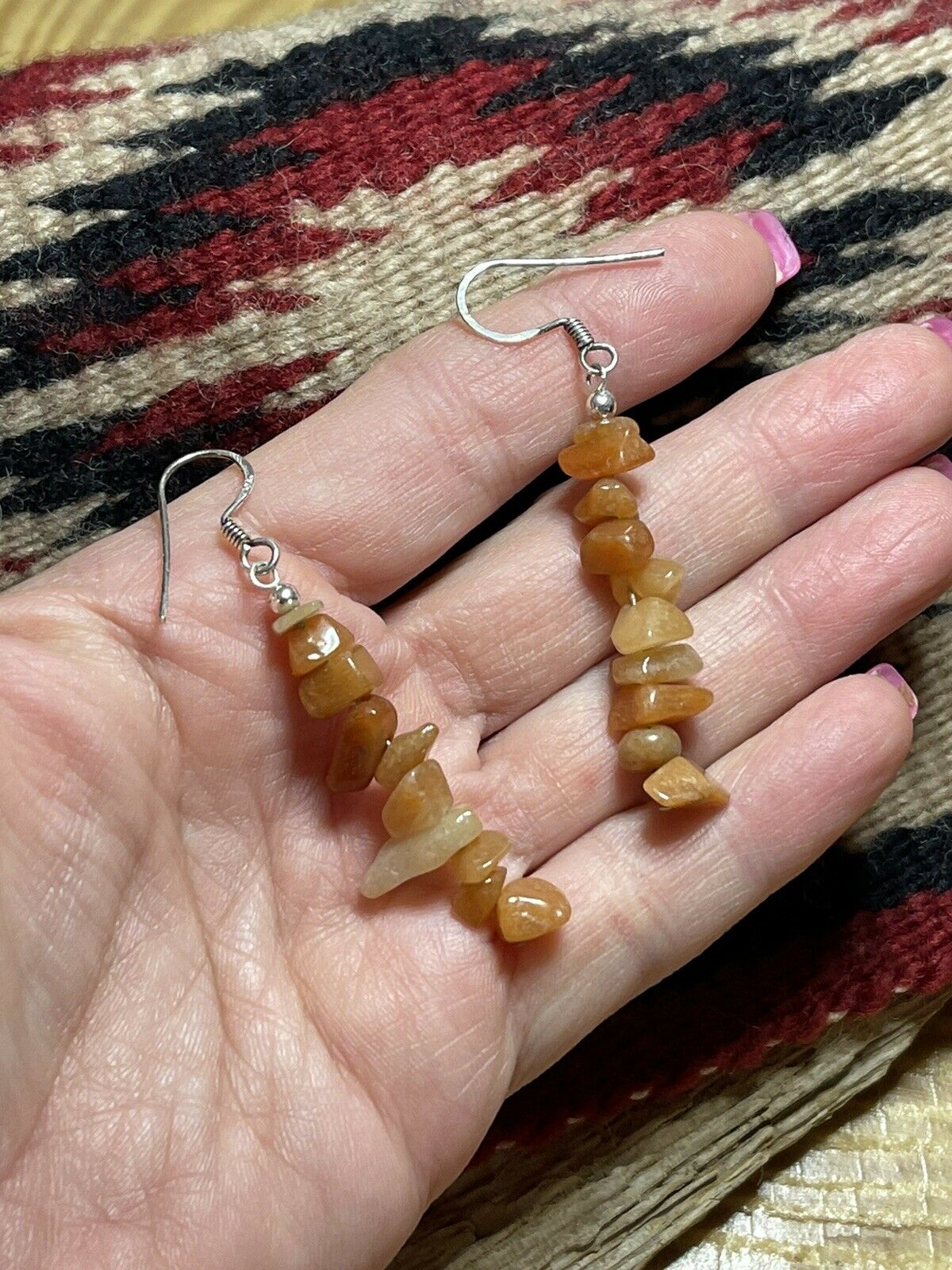 Sterling Silver Cream Quartz Chip Dangle Earrings