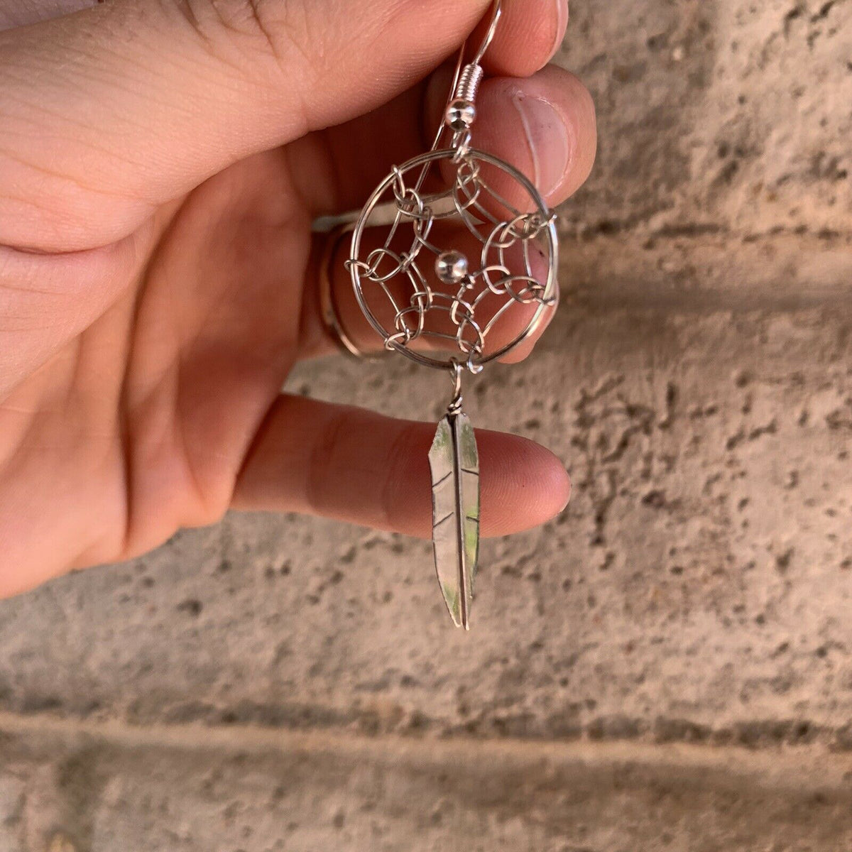 Handcrafted Sterling Silver Dream Catcher, Feather Dangle Earrings