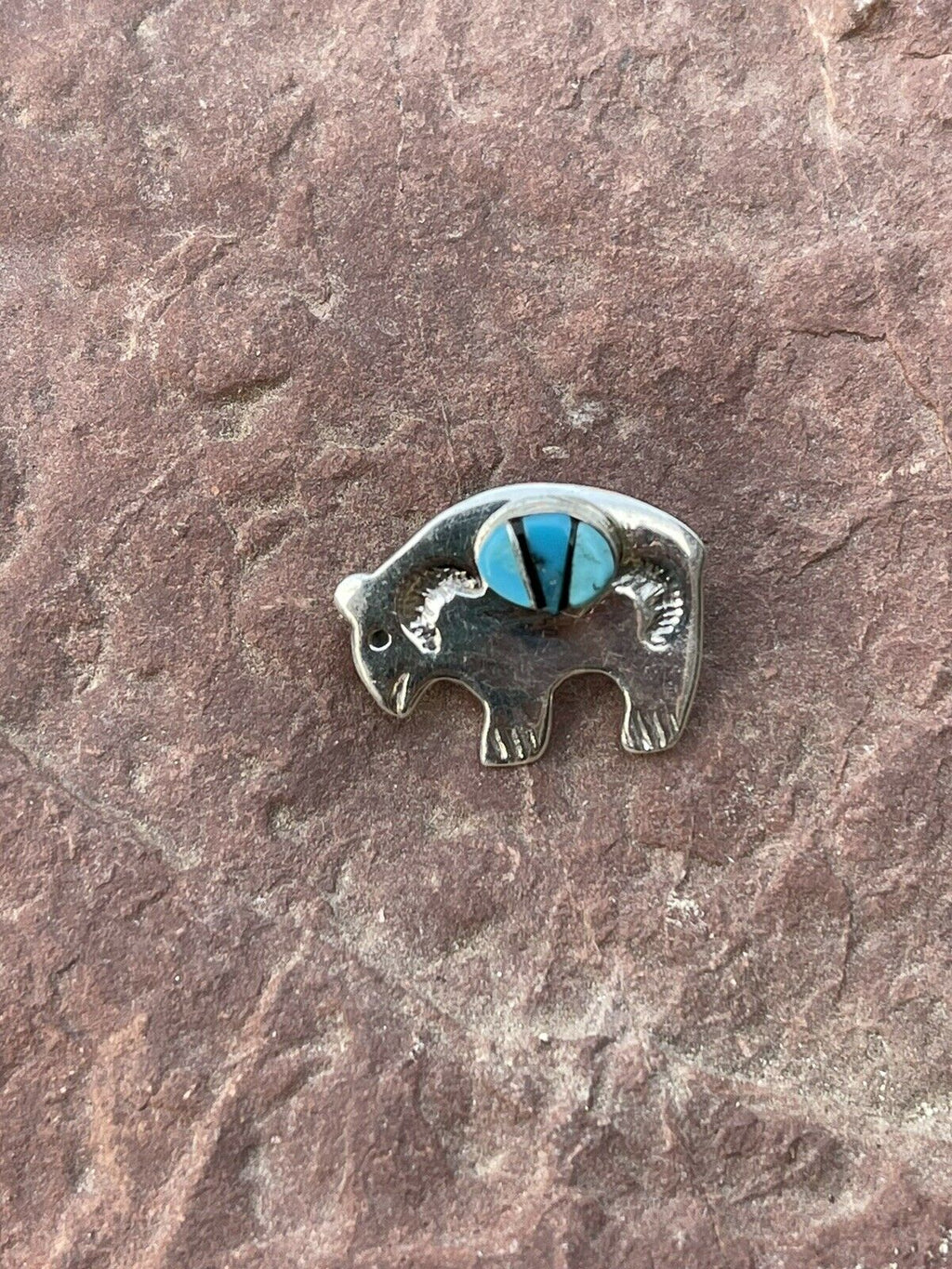 Handcrafted Sterling Silver Multi Stone Buffalo Pendant Pin Signed