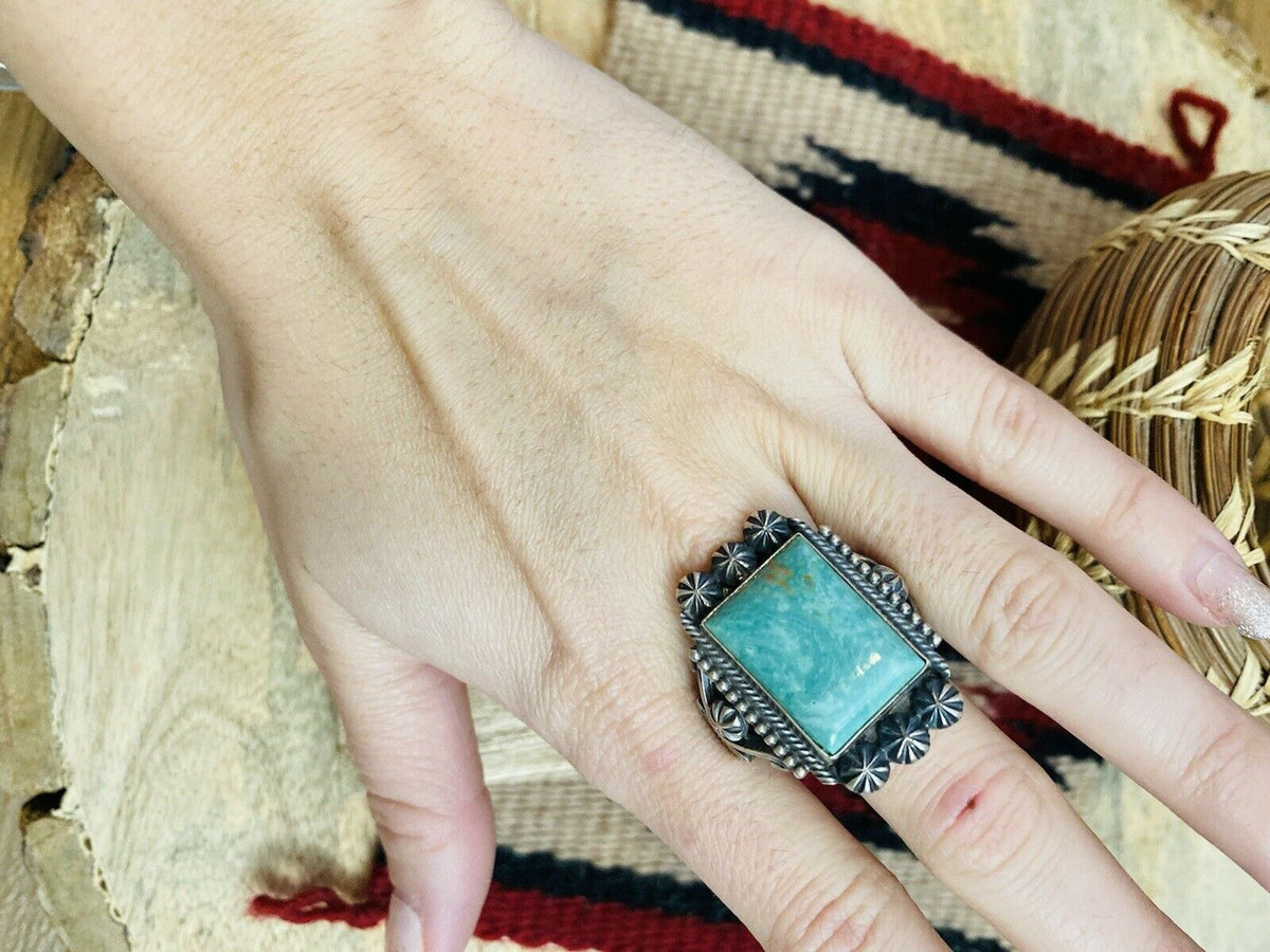 Handcrafted Royston Turquoise & Sterling Silver Ring Size 12