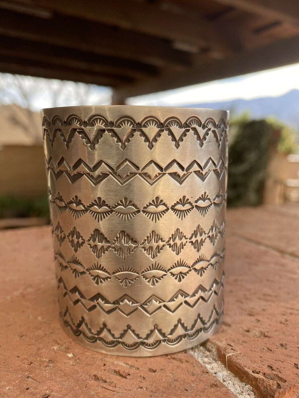 Handcrafted Sterling Silver Hand Stamped Statement Bracelet Cuff Signed