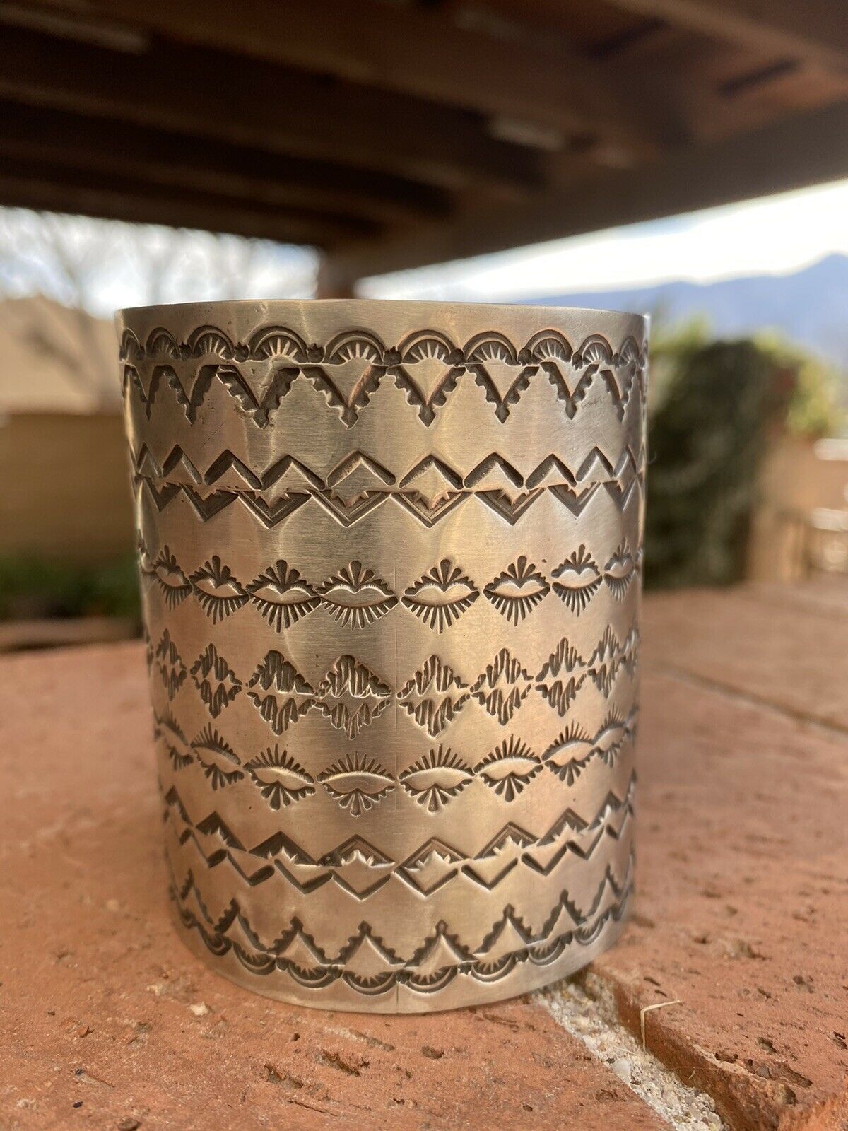 Handcrafted Sterling Silver Hand Stamped Statement Bracelet Cuff Signed