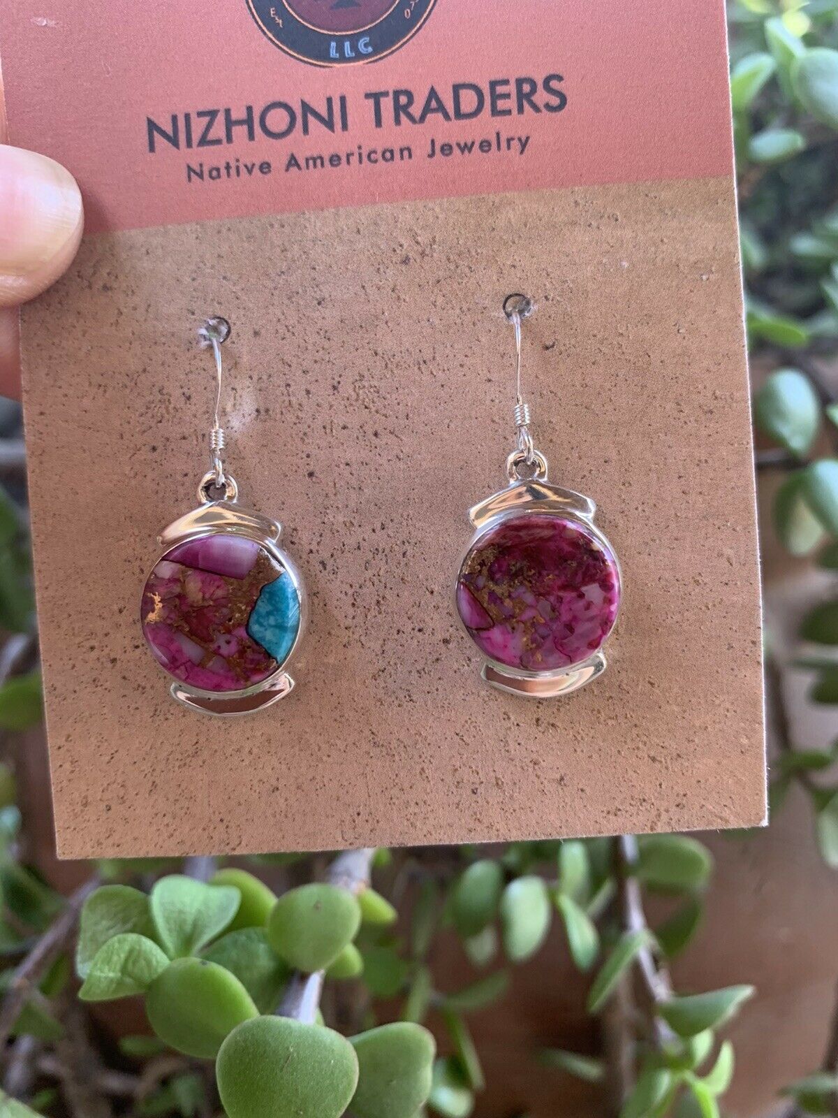 Handcrafted Pink Dream Mohave  Sterling Silver Circle Dangle Earrings
