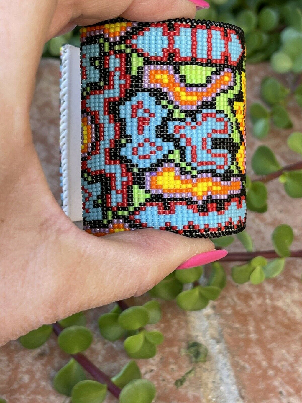 Handcrafted Beaded Flower Lotus Cuff Bracelet