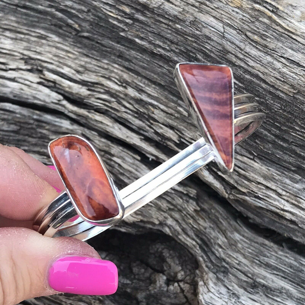 Handcrafted Spiny Oyster & Sterling Silver  Bracelet Cuff Signed