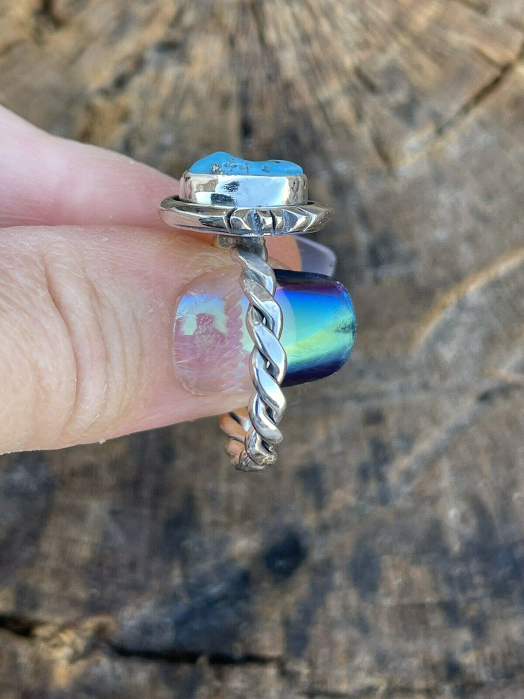 Handcrafted Sterling Silver Kingman Turquoise Rope Ring