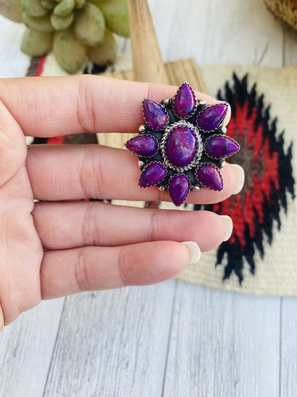 Handcrafted Sterling Silver & Purple Kingman Turquoise Cluster Ring
