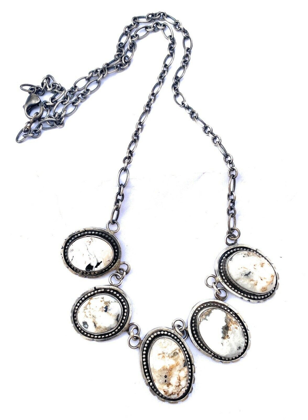 Handcrafted White Buffalo & Sterling Silver Necklace Signed
