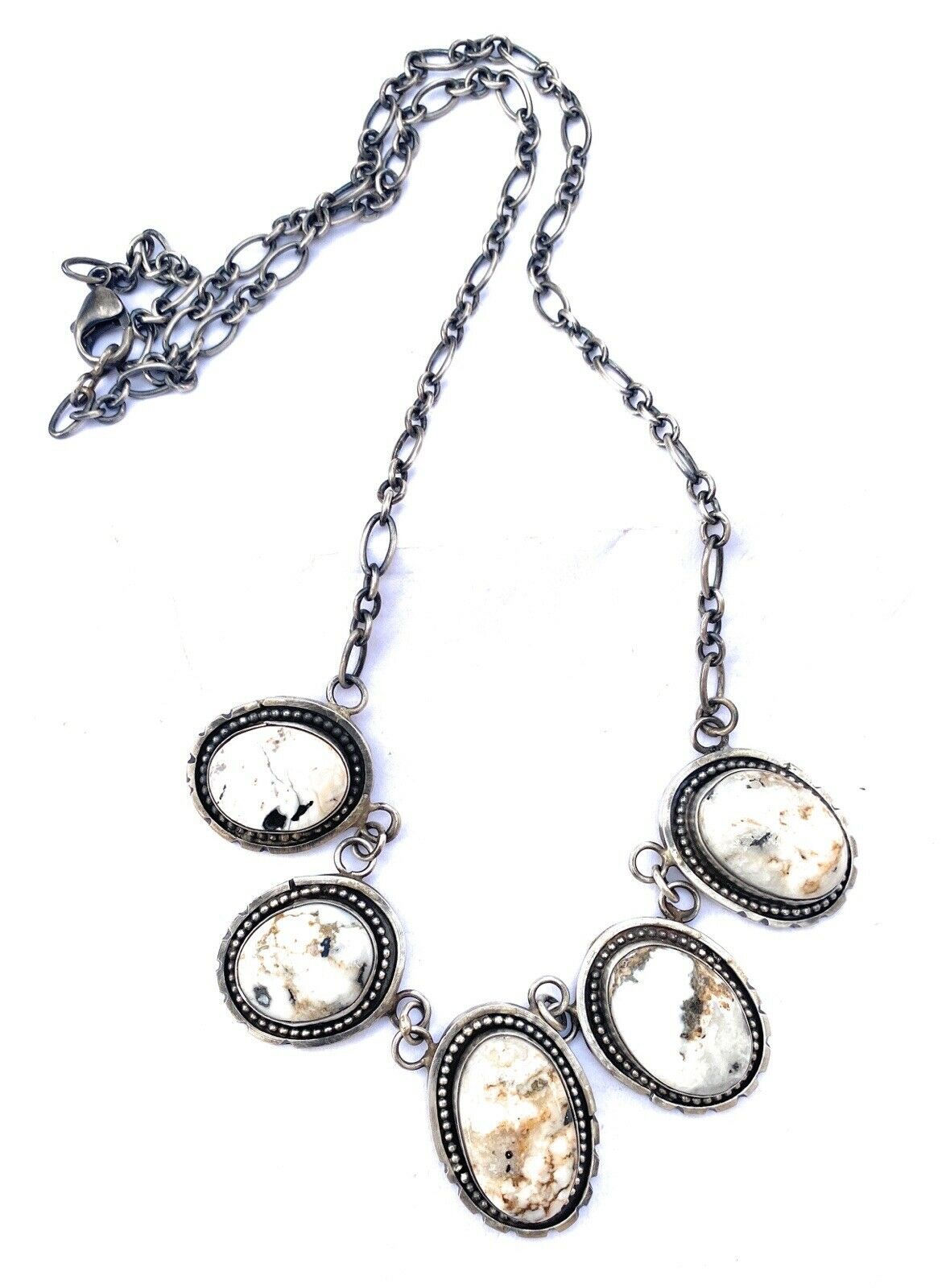 Handcrafted White Buffalo & Sterling Silver Necklace Signed