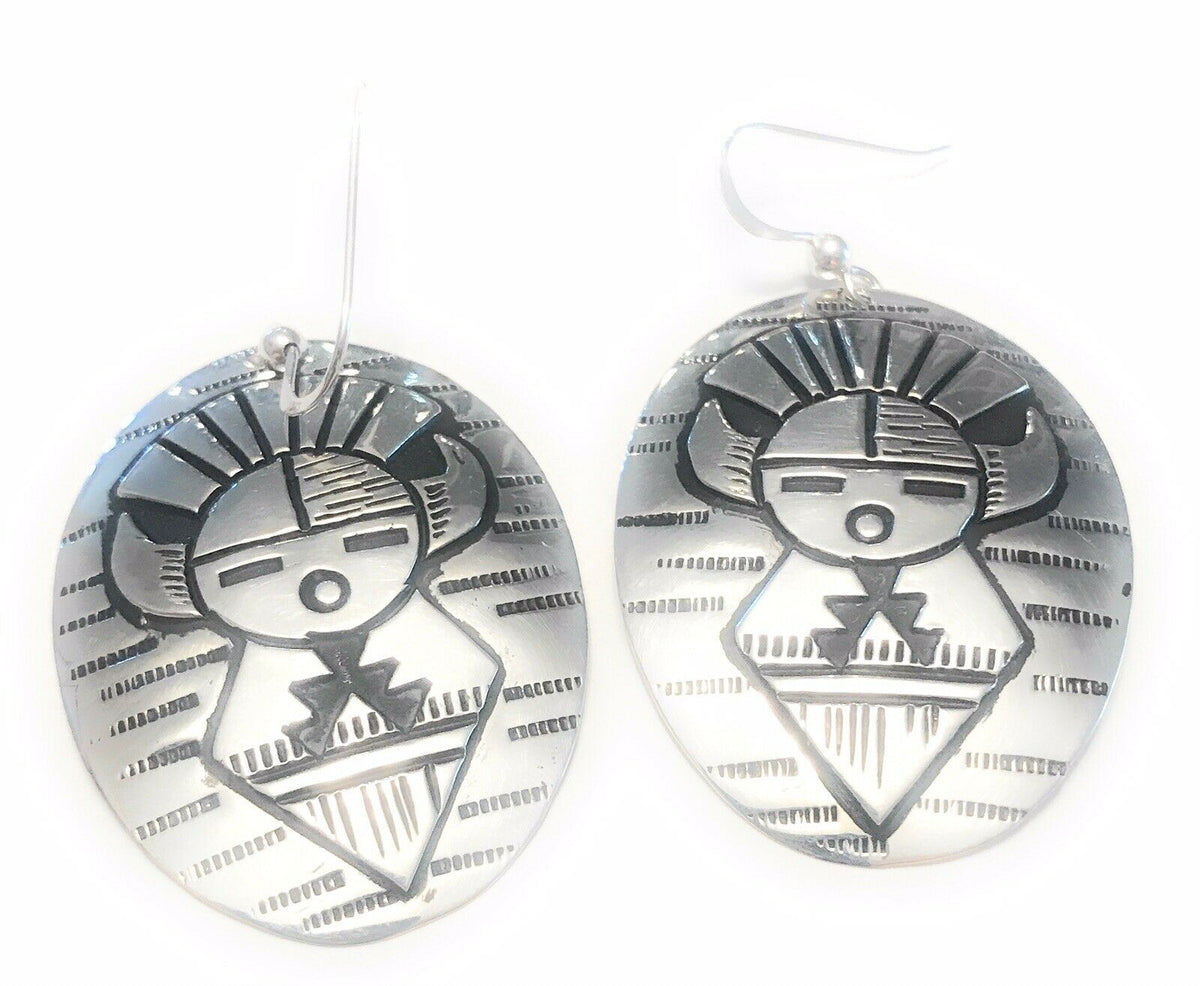 Handcrafted Sterling Silver Etched Hand Stamped Dangle Earrings