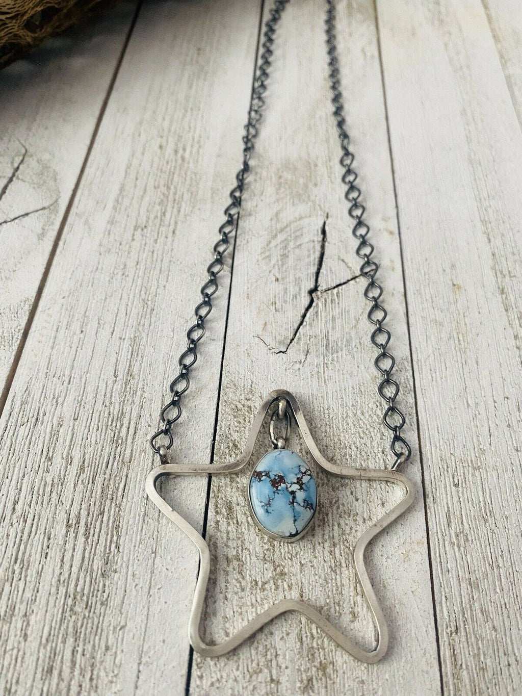 Handcrafted Golden Hills Turquoise & Sterling Silver Star Necklace Signed