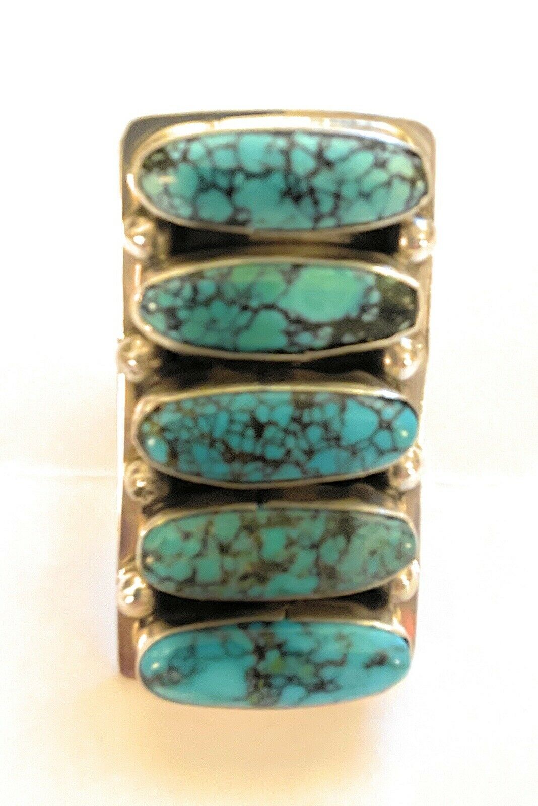 Handcrafted Blue Oval Turquoise & Sterling Silver Ring Sz 7 Signed