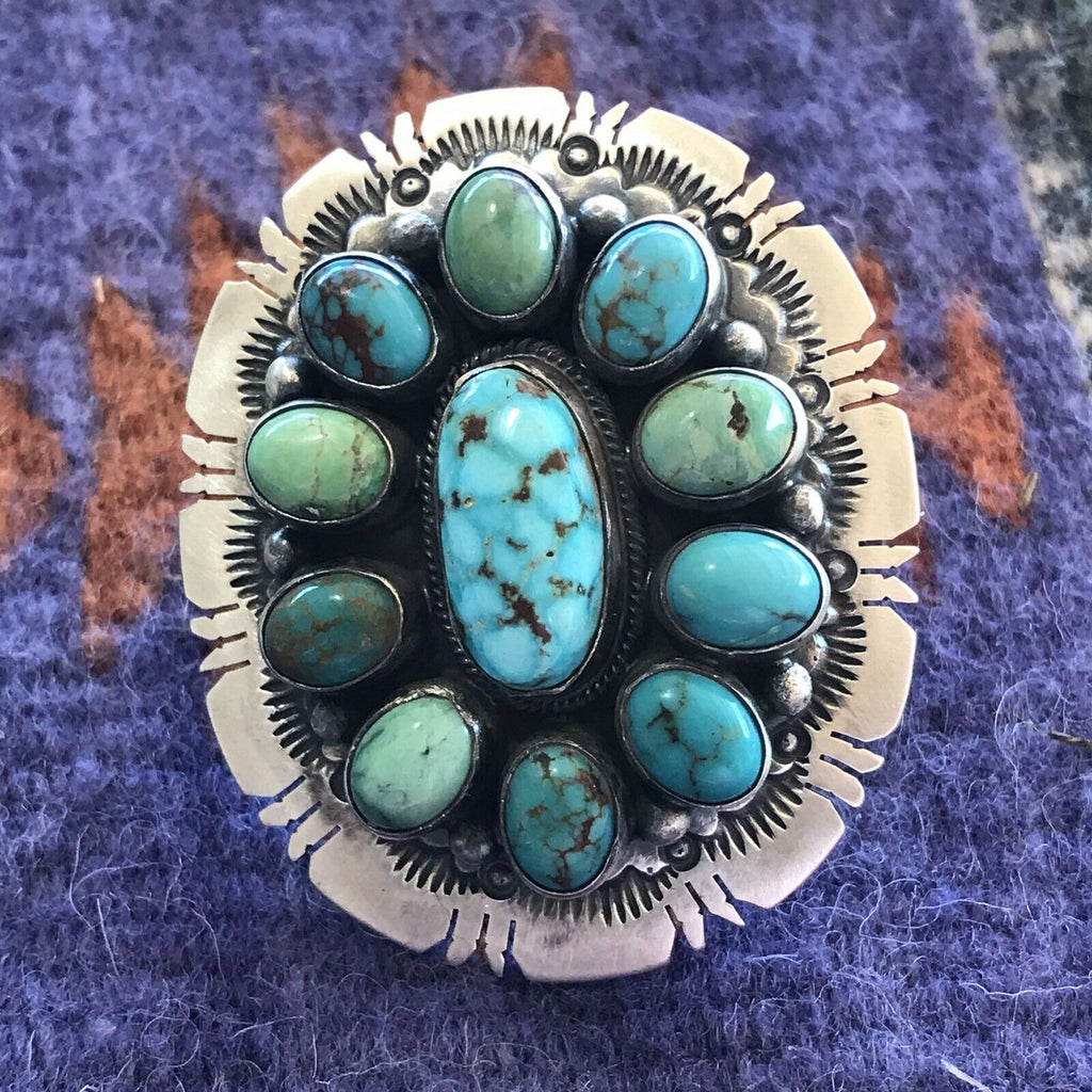 Handcrafted Cluster Multi Turquoise &  Sterling Silver Ring Size 6.5