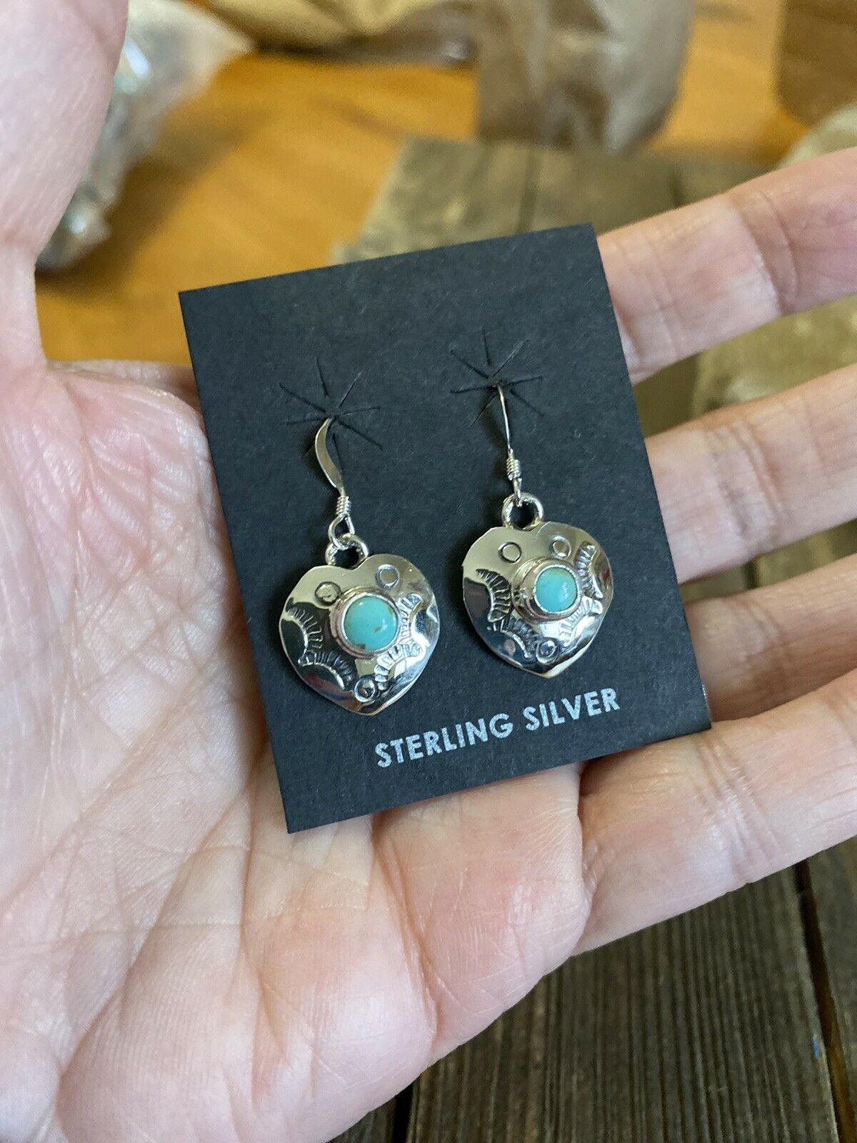 Handcrafted Sterling Silver Turquoise Heart Dangle Earrings