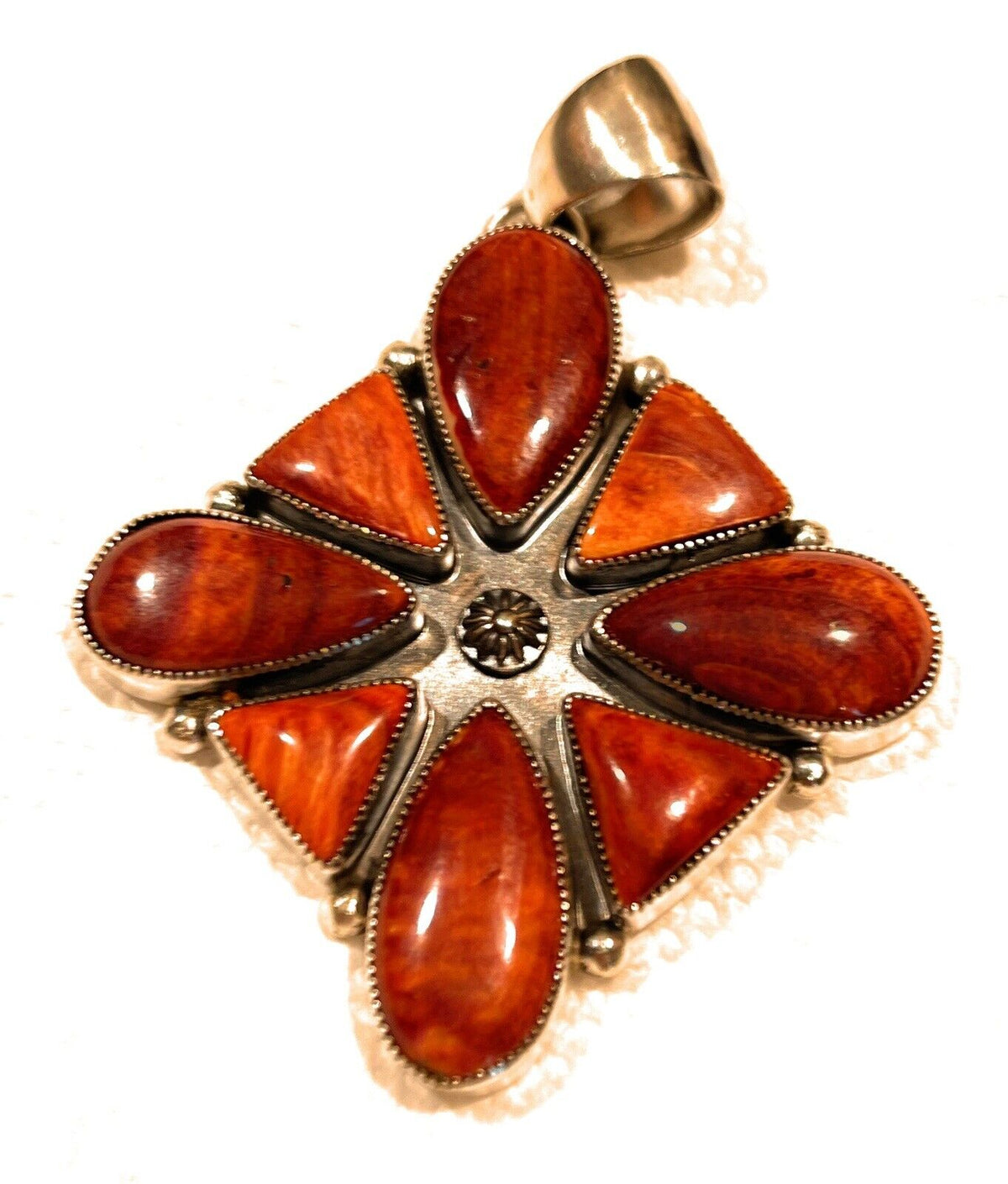 Handcrafted Sterling Silver Orange Spiny  Jumbo Cluster Pendant