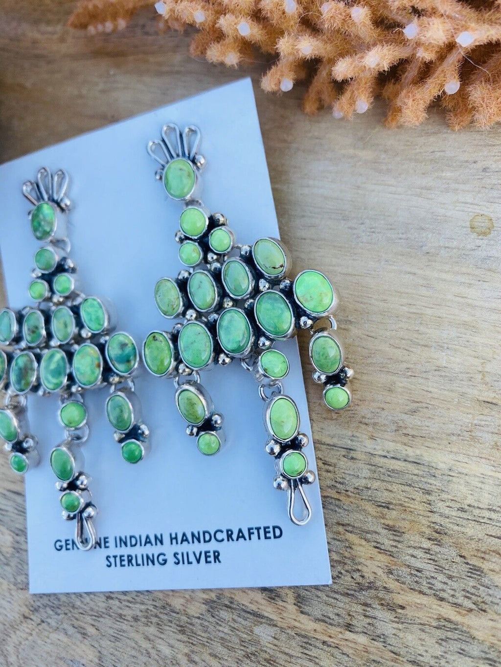 Handcrafted Sterling Silver And Sonoran Gold Turquoise Dangle Earrings Signed