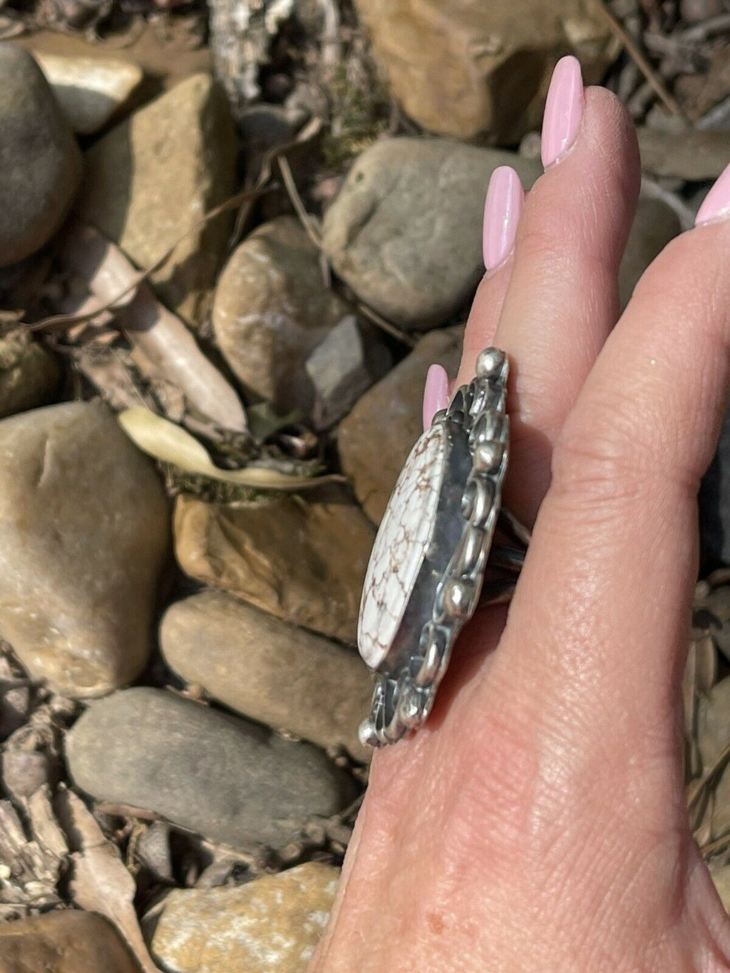 Handcrafted Swirl Statement Sterling Silver Wild Horse Oval  Ring Sz 6