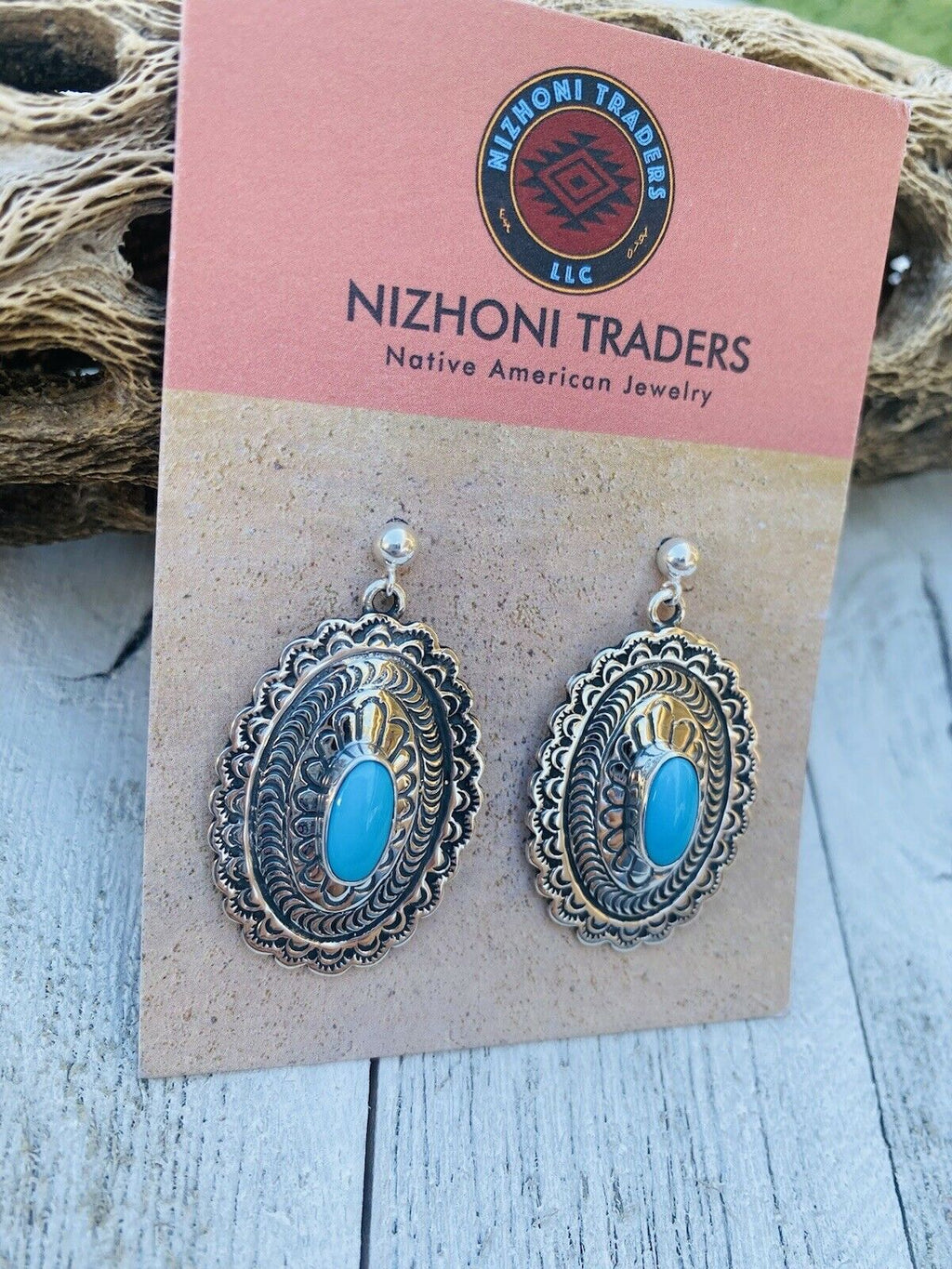 Handcrafted Sterling Silver & Turquoise Hand Stamped Dangle Earrings